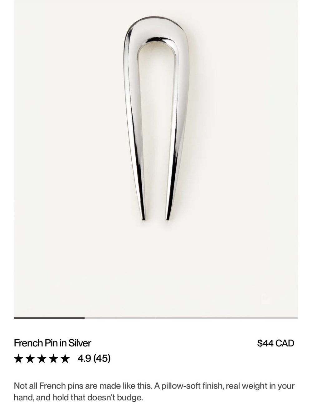 NEW in box, KOV French Pin Polished Silver French Hair Pin